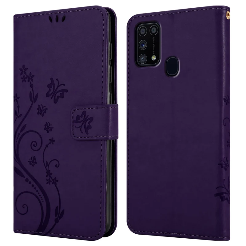 Cadorabo Hülle kompatibel mit Samsung Galaxy M31 Schutzhülle im Blumen Design mit Magnetverschluss, Standfunktion und Kartenfächern