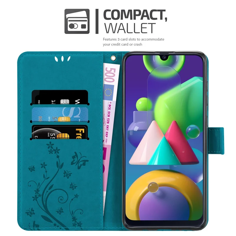 Cadorabo Hülle kompatibel mit Samsung Galaxy M31 Schutzhülle im Blumen Design mit Magnetverschluss, Standfunktion und Kartenfächern