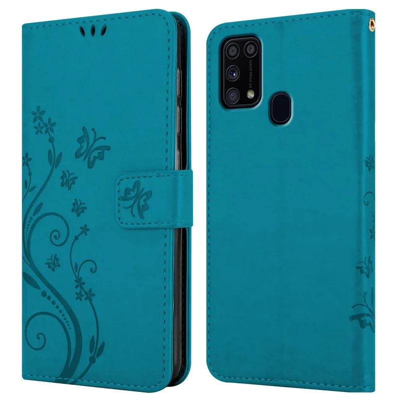 Cadorabo Hülle kompatibel mit Samsung Galaxy M31 Schutzhülle im Blumen Design mit Magnetverschluss, Standfunktion und Kartenfächern