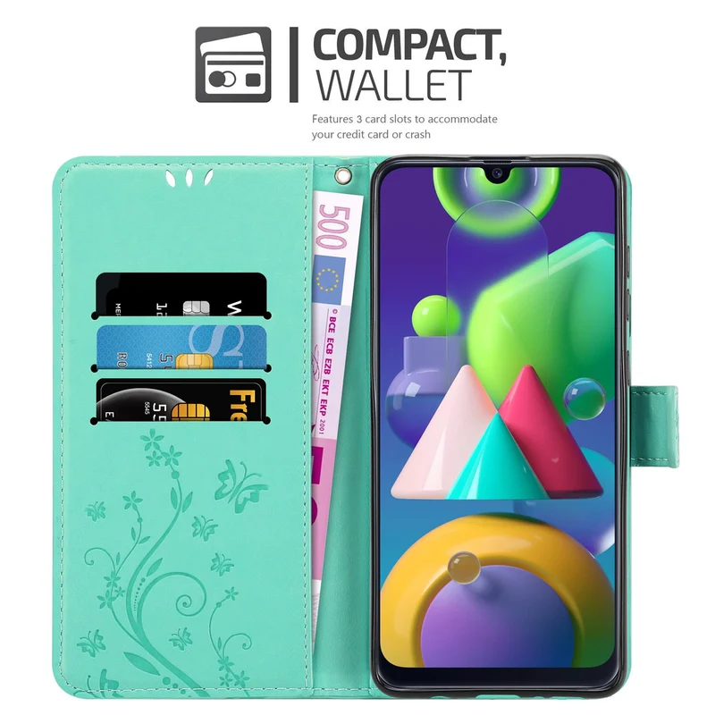 Cadorabo Hülle kompatibel mit Samsung Galaxy M31 Schutzhülle im Blumen Design mit Magnetverschluss, Standfunktion und Kartenfächern