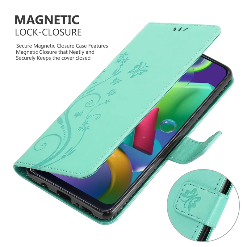 Cadorabo Hülle kompatibel mit Samsung Galaxy M31 Schutzhülle im Blumen Design mit Magnetverschluss, Standfunktion und Kartenfächern