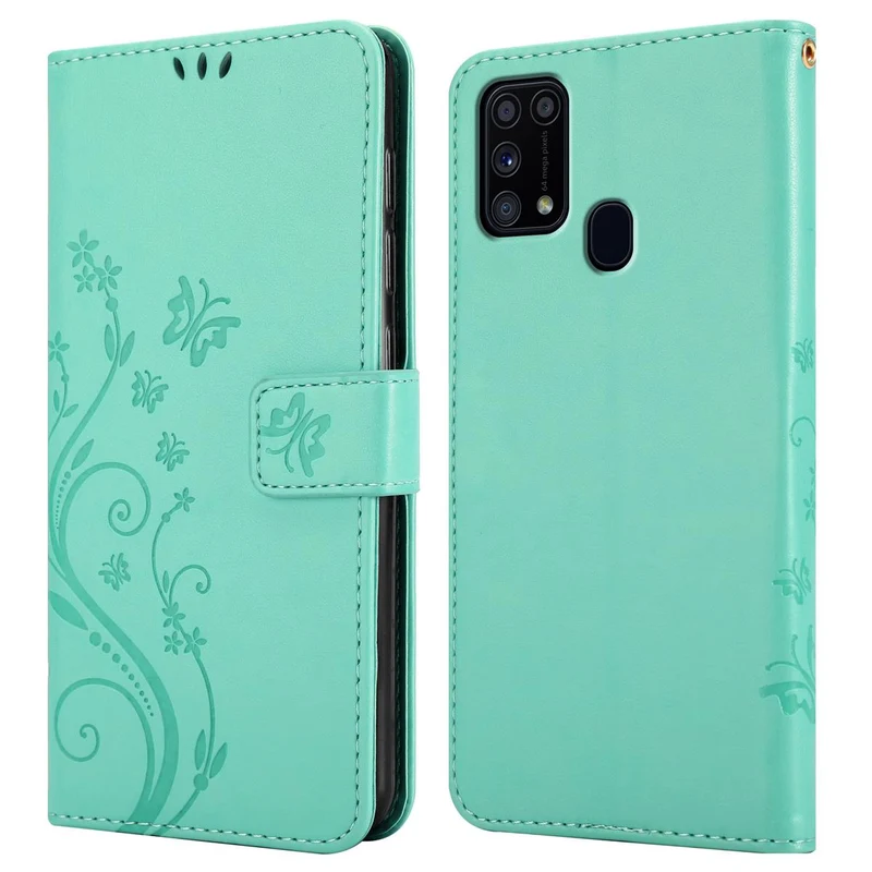 Cadorabo Hülle kompatibel mit Samsung Galaxy M31 Schutzhülle im Blumen Design mit Magnetverschluss, Standfunktion und Kartenfächern