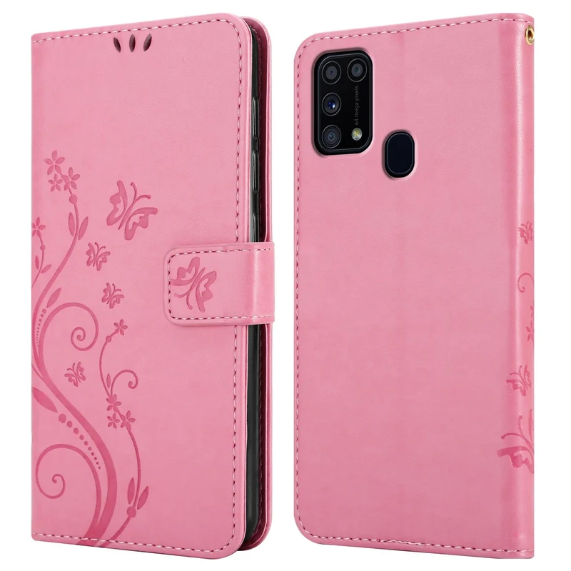 Cadorabo Hülle kompatibel mit Samsung Galaxy M31 Schutzhülle im Blumen Design mit Magnetverschluss, Standfunktion und Kartenfächern