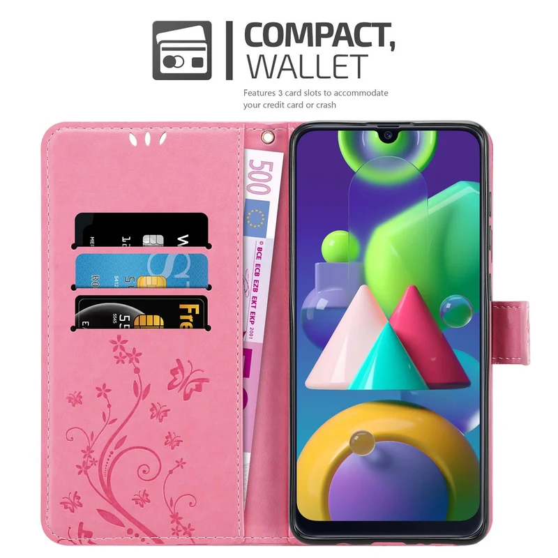 Cadorabo Hülle kompatibel mit Samsung Galaxy M31 Schutzhülle im Blumen Design mit Magnetverschluss, Standfunktion und Kartenfächern