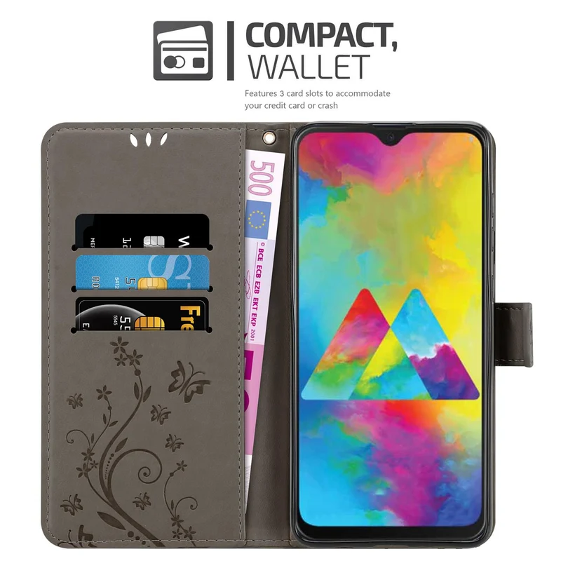 Cadorabo Hülle kompatibel mit Samsung Galaxy M21 / M30s Schutzhülle im Blumen Design mit Magnetverschluss, Standfunktion und Kartenfächern