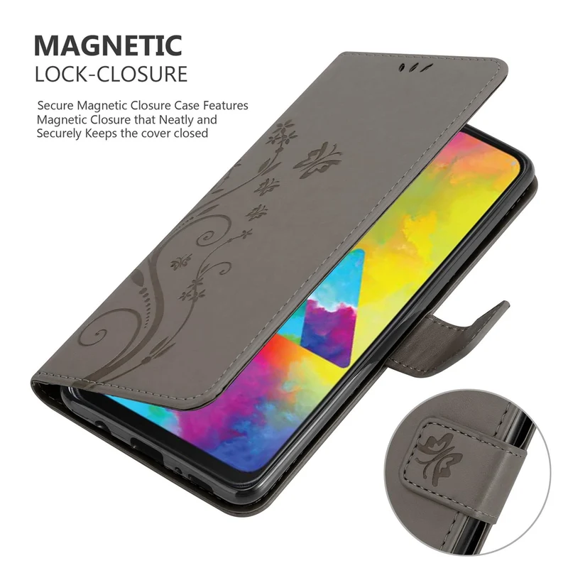 Cadorabo Hülle kompatibel mit Samsung Galaxy M21 / M30s Schutzhülle im Blumen Design mit Magnetverschluss, Standfunktion und Kartenfächern