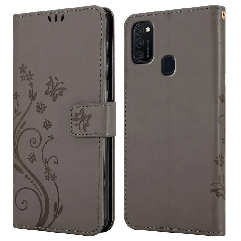 Cadorabo Hülle kompatibel mit Samsung Galaxy M21 / M30s Schutzhülle im Blumen Design mit Magnetverschluss, Standfunktion und Kartenfächern