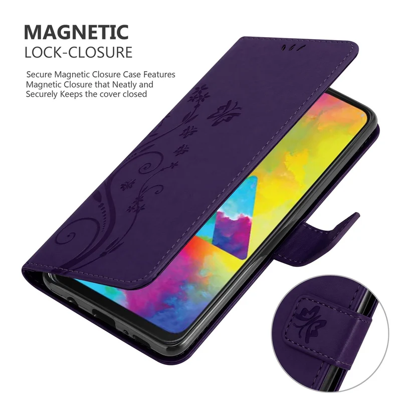 Cadorabo Hülle kompatibel mit Samsung Galaxy M21 / M30s Schutzhülle im Blumen Design mit Magnetverschluss, Standfunktion und Kartenfächern