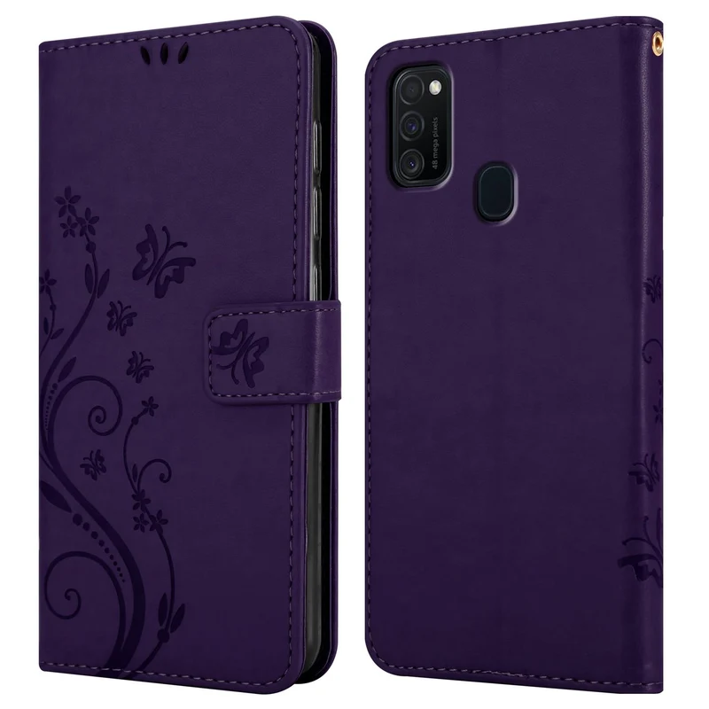 Cadorabo Hülle kompatibel mit Samsung Galaxy M21 / M30s Schutzhülle im Blumen Design mit Magnetverschluss, Standfunktion und Kartenfächern