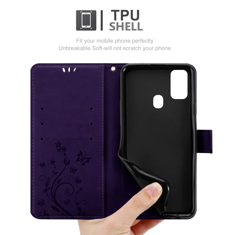 Cadorabo Hülle kompatibel mit Samsung Galaxy M21 / M30s Schutzhülle im Blumen Design mit Magnetverschluss, Standfunktion und Kartenfächern