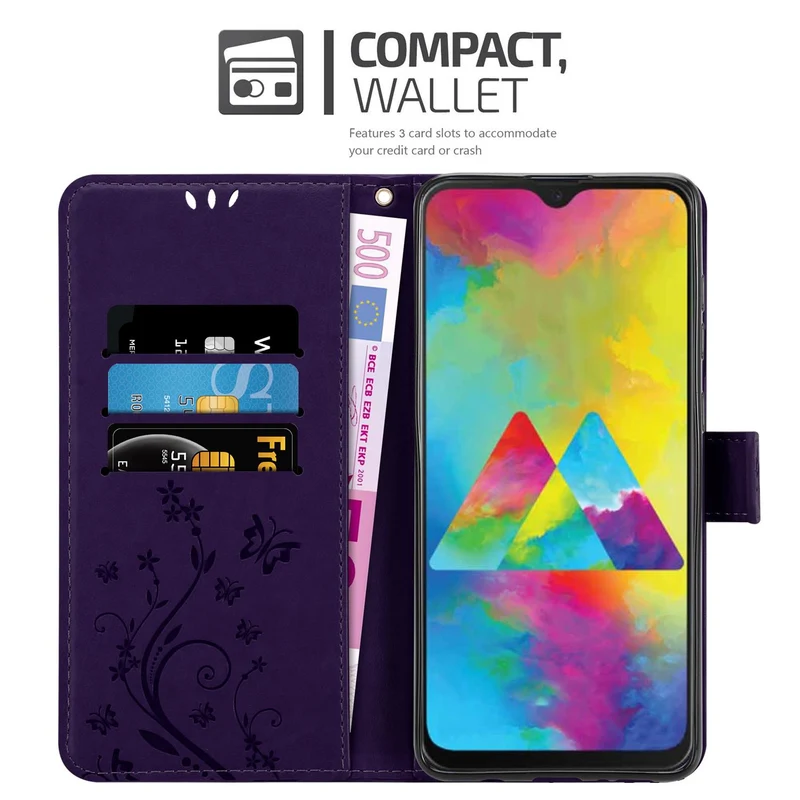 Cadorabo Hülle kompatibel mit Samsung Galaxy M21 / M30s Schutzhülle im Blumen Design mit Magnetverschluss, Standfunktion und Kartenfächern