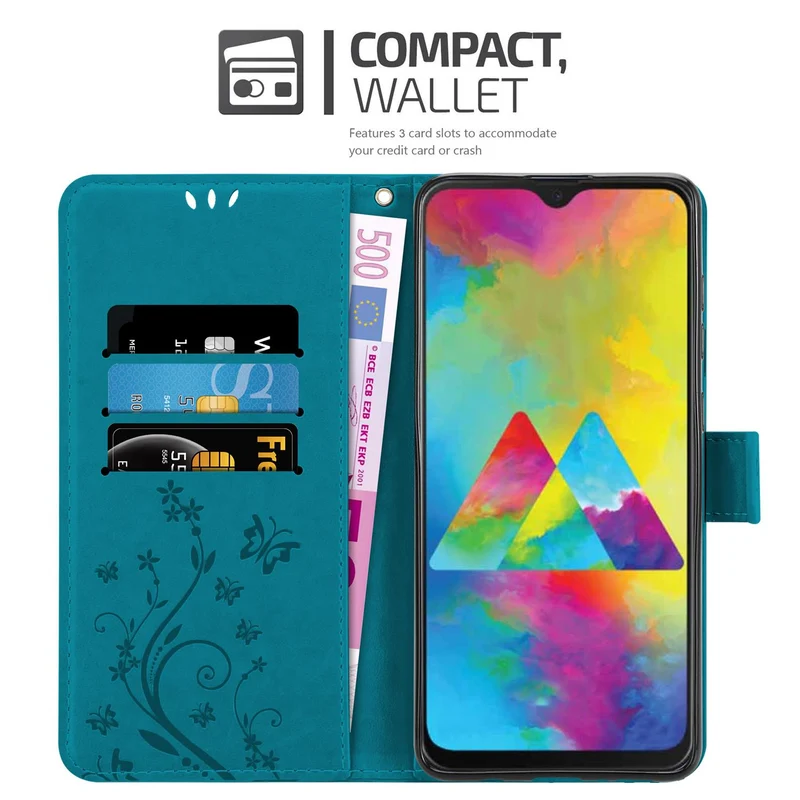 Cadorabo Hülle kompatibel mit Samsung Galaxy M21 / M30s Schutzhülle im Blumen Design mit Magnetverschluss, Standfunktion und Kartenfächern