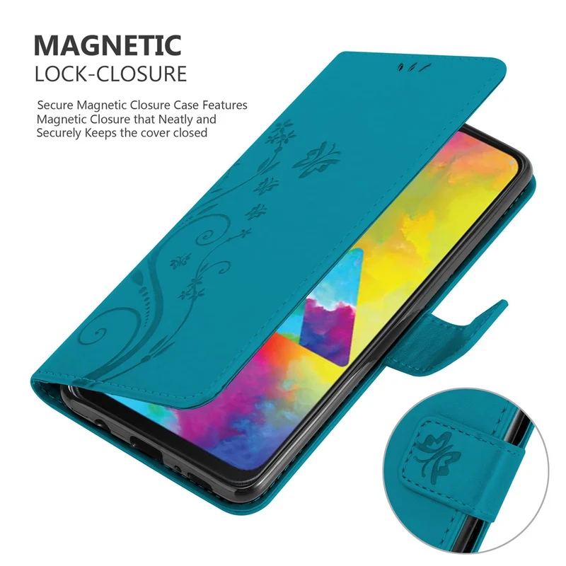 Cadorabo Hülle kompatibel mit Samsung Galaxy M21 / M30s Schutzhülle im Blumen Design mit Magnetverschluss, Standfunktion und Kartenfächern