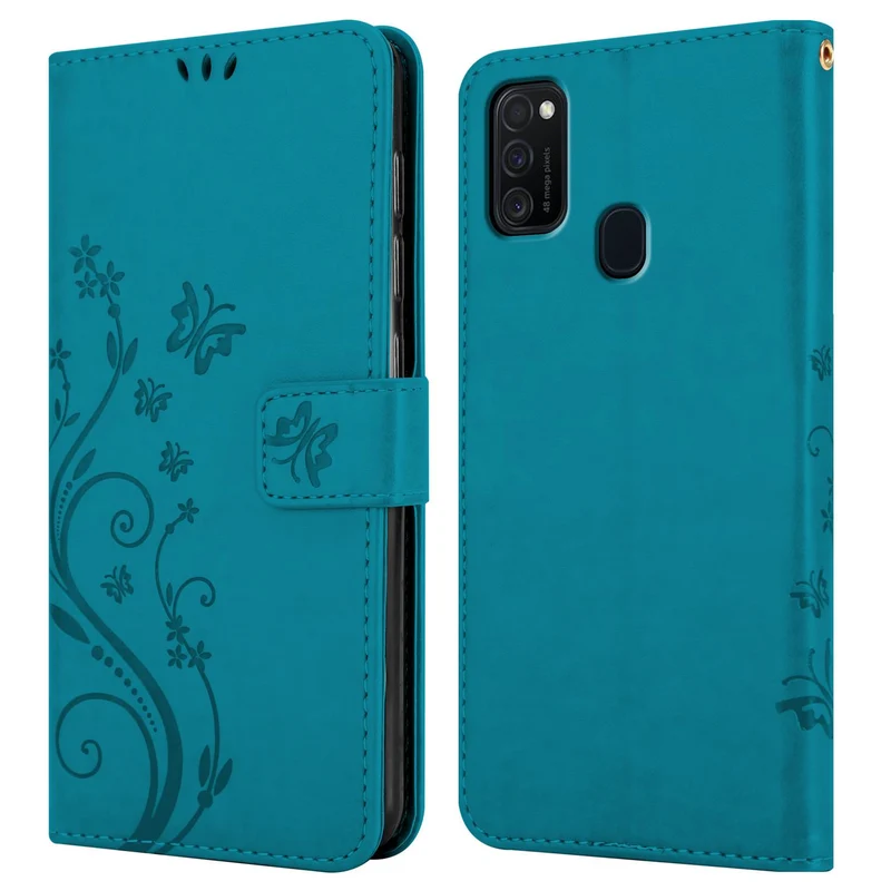 Cadorabo Hülle kompatibel mit Samsung Galaxy M21 / M30s Schutzhülle im Blumen Design mit Magnetverschluss, Standfunktion und Kartenfächern