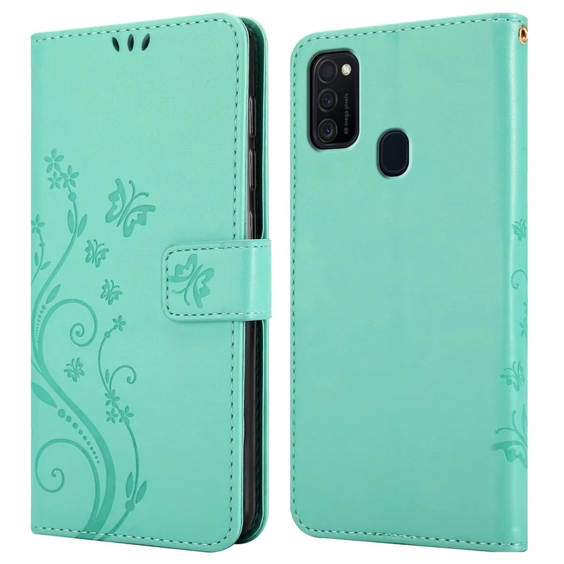 Cadorabo Hülle kompatibel mit Samsung Galaxy M21 / M30s Schutzhülle im Blumen Design mit Magnetverschluss, Standfunktion und Kartenfächern