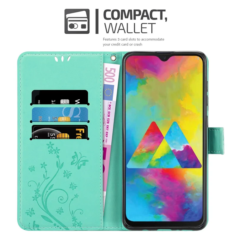 Cadorabo Hülle kompatibel mit Samsung Galaxy M21 / M30s Schutzhülle im Blumen Design mit Magnetverschluss, Standfunktion und Kartenfächern