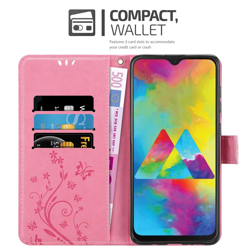 Cadorabo Hülle kompatibel mit Samsung Galaxy M21 / M30s Schutzhülle im Blumen Design mit Magnetverschluss, Standfunktion und Kartenfächern