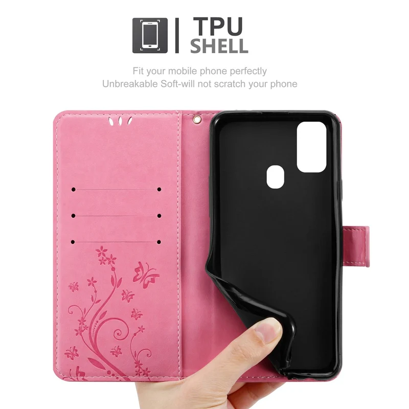 Cadorabo Hülle kompatibel mit Samsung Galaxy M21 / M30s Schutzhülle im Blumen Design mit Magnetverschluss, Standfunktion und Kartenfächern