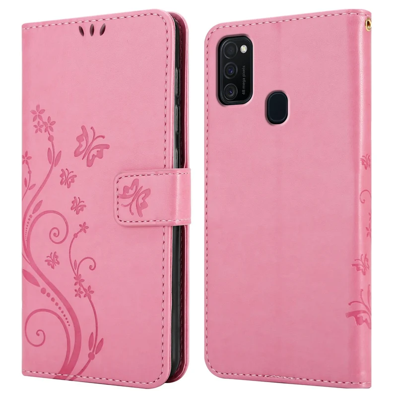 Cadorabo Hülle kompatibel mit Samsung Galaxy M21 / M30s Schutzhülle im Blumen Design mit Magnetverschluss, Standfunktion und Kartenfächern