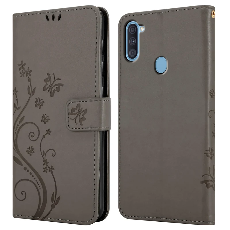 Cadorabo Hülle kompatibel mit Samsung Galaxy A11 / M11 Schutzhülle im Blumen Design mit Magnetverschluss, Standfunktion und Kartenfächern