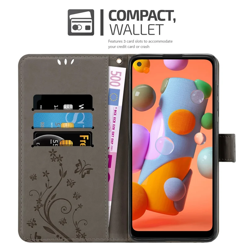 Cadorabo Hülle kompatibel mit Samsung Galaxy A11 / M11 Schutzhülle im Blumen Design mit Magnetverschluss, Standfunktion und Kartenfächern