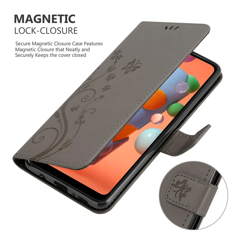 Cadorabo Hülle kompatibel mit Samsung Galaxy A11 / M11 Schutzhülle im Blumen Design mit Magnetverschluss, Standfunktion und Kartenfächern