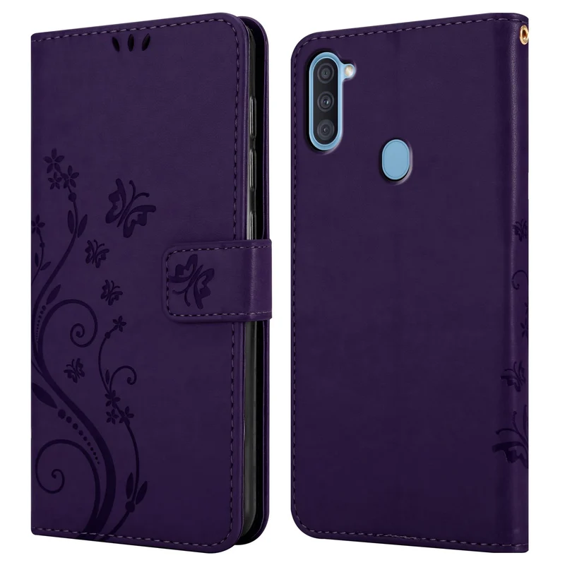 Cadorabo Hülle kompatibel mit Samsung Galaxy A11 / M11 Schutzhülle im Blumen Design mit Magnetverschluss, Standfunktion und Kartenfächern