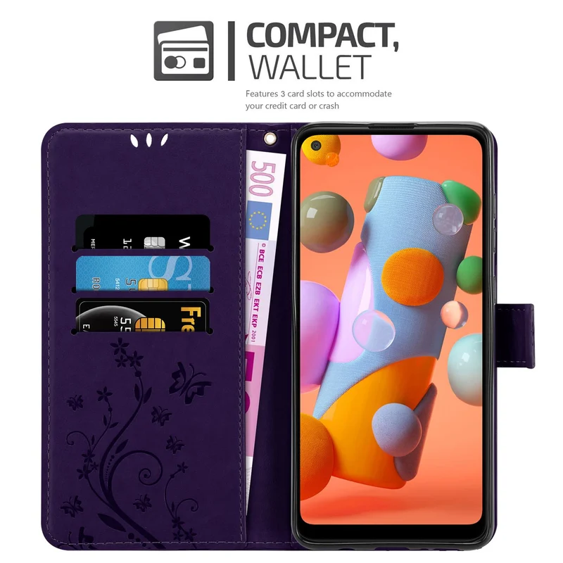 Cadorabo Hülle kompatibel mit Samsung Galaxy A11 / M11 Schutzhülle im Blumen Design mit Magnetverschluss, Standfunktion und Kartenfächern