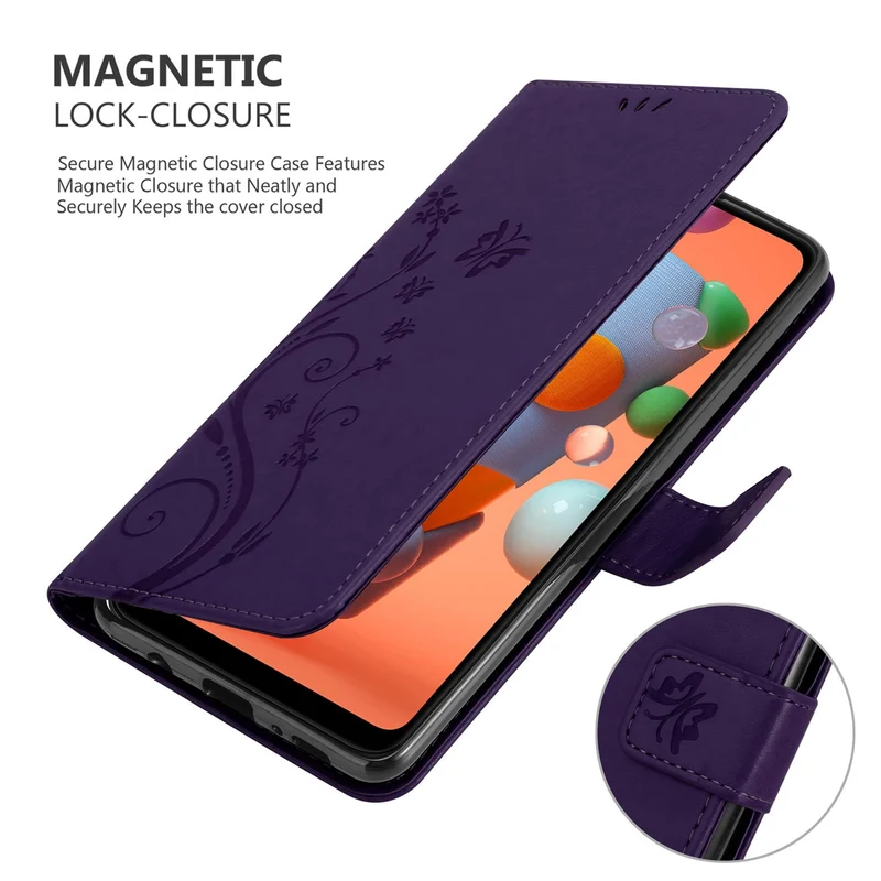 Cadorabo Hülle kompatibel mit Samsung Galaxy A11 / M11 Schutzhülle im Blumen Design mit Magnetverschluss, Standfunktion und Kartenfächern
