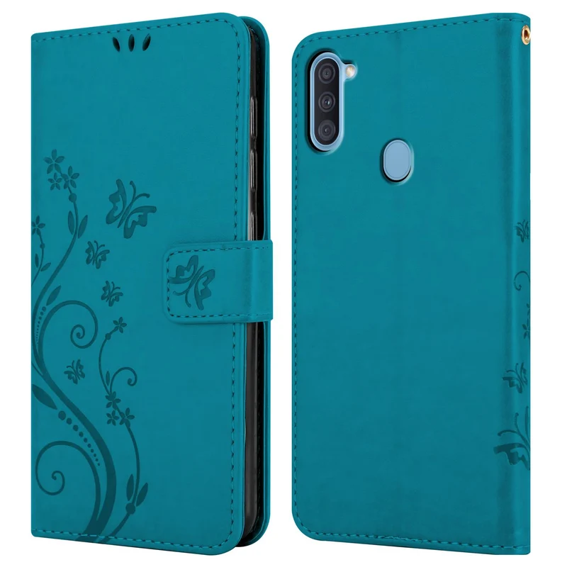 Cadorabo Hülle kompatibel mit Samsung Galaxy A11 / M11 Schutzhülle im Blumen Design mit Magnetverschluss, Standfunktion und Kartenfächern