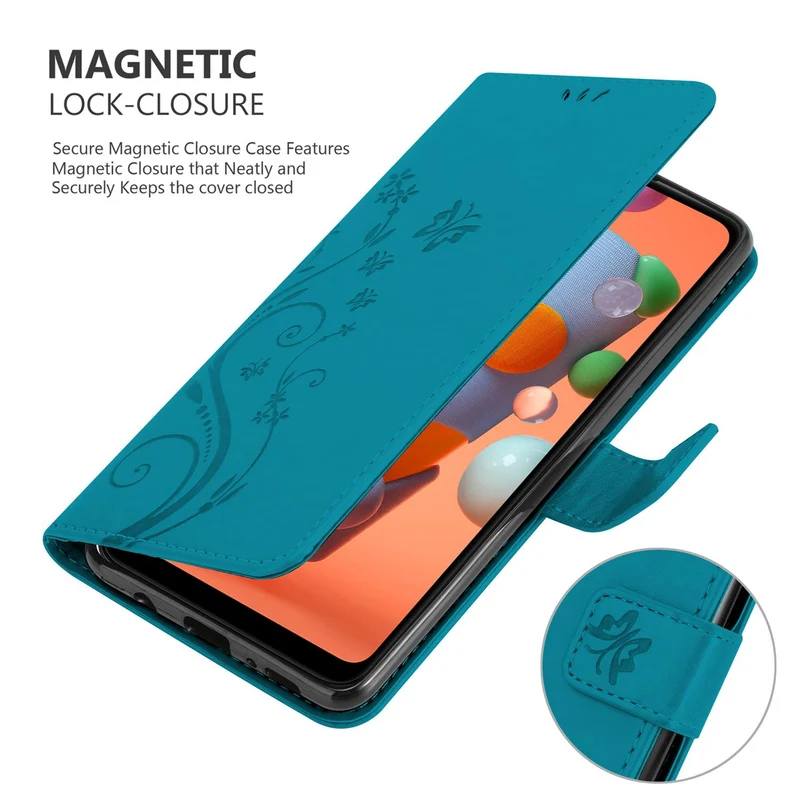 Cadorabo Hülle kompatibel mit Samsung Galaxy A11 / M11 Schutzhülle im Blumen Design mit Magnetverschluss, Standfunktion und Kartenfächern