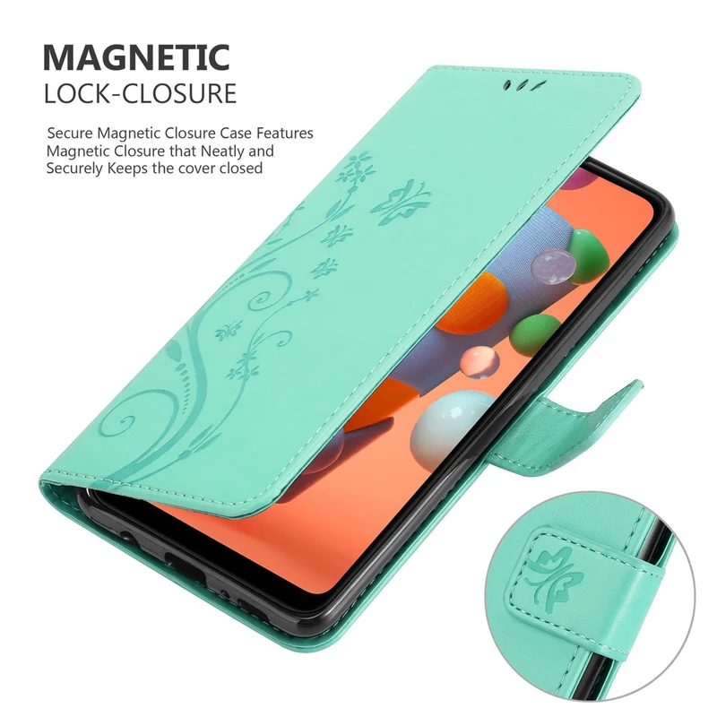 Cadorabo Hülle kompatibel mit Samsung Galaxy A11 / M11 Schutzhülle im Blumen Design mit Magnetverschluss, Standfunktion und Kartenfächern