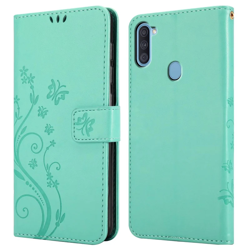 Cadorabo Hülle kompatibel mit Samsung Galaxy A11 / M11 Schutzhülle im Blumen Design mit Magnetverschluss, Standfunktion und Kartenfächern