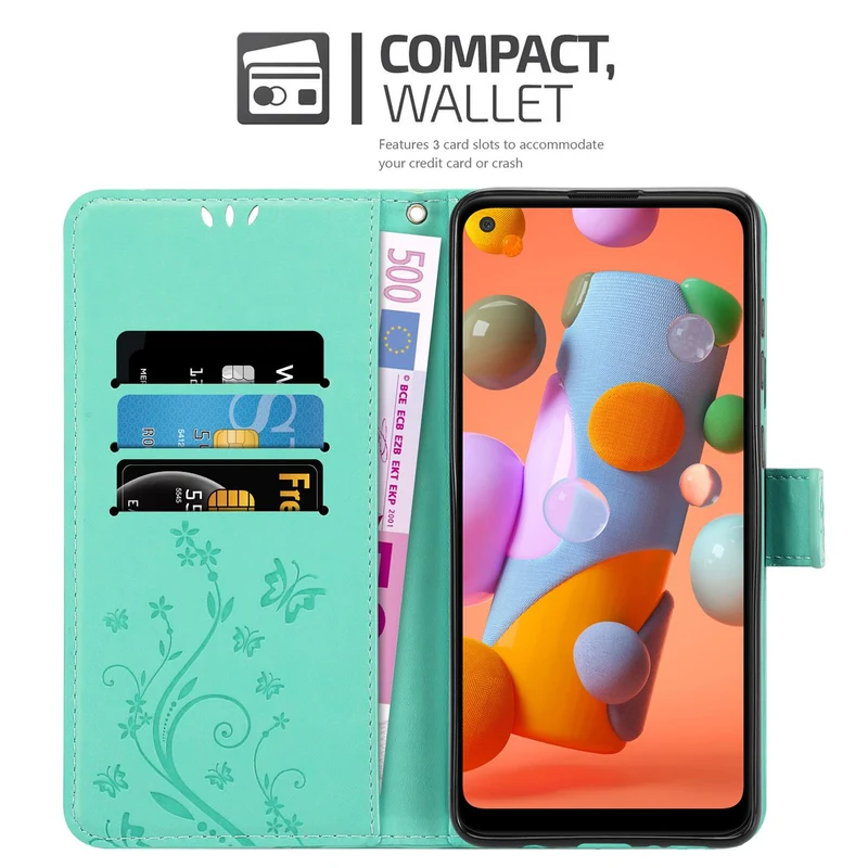 Cadorabo Hülle kompatibel mit Samsung Galaxy A11 / M11 Schutzhülle im Blumen Design mit Magnetverschluss, Standfunktion und Kartenfächern