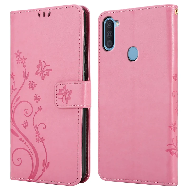 Cadorabo Hülle kompatibel mit Samsung Galaxy A11 / M11 Schutzhülle im Blumen Design mit Magnetverschluss, Standfunktion und Kartenfächern
