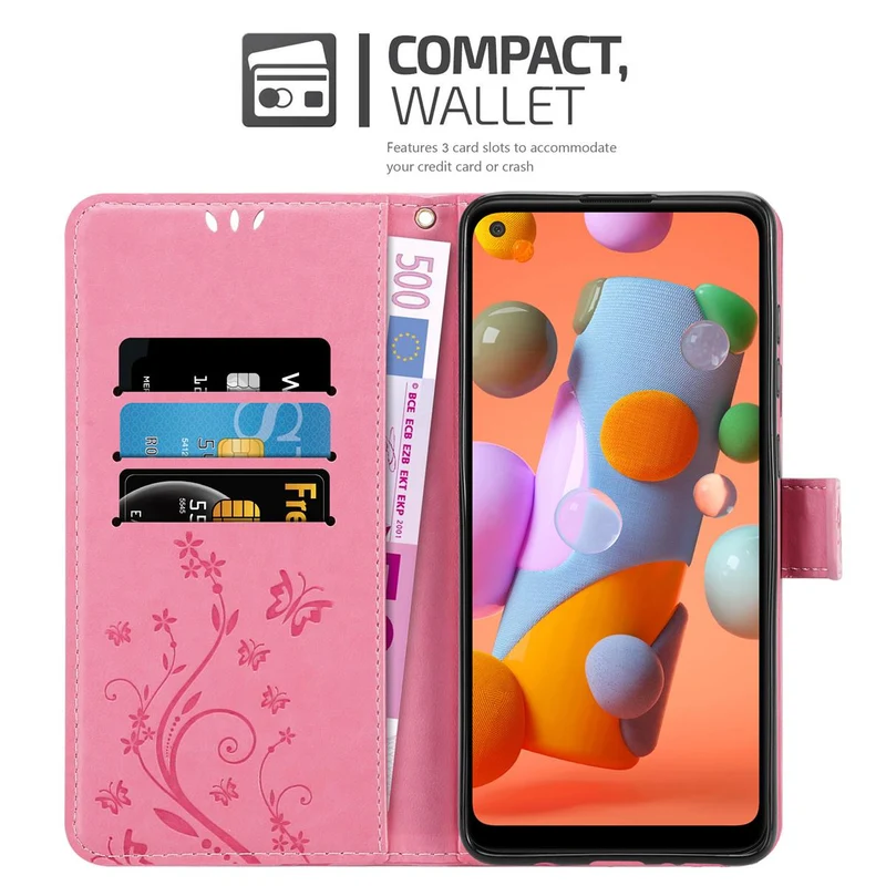 Cadorabo Hülle kompatibel mit Samsung Galaxy A11 / M11 Schutzhülle im Blumen Design mit Magnetverschluss, Standfunktion und Kartenfächern