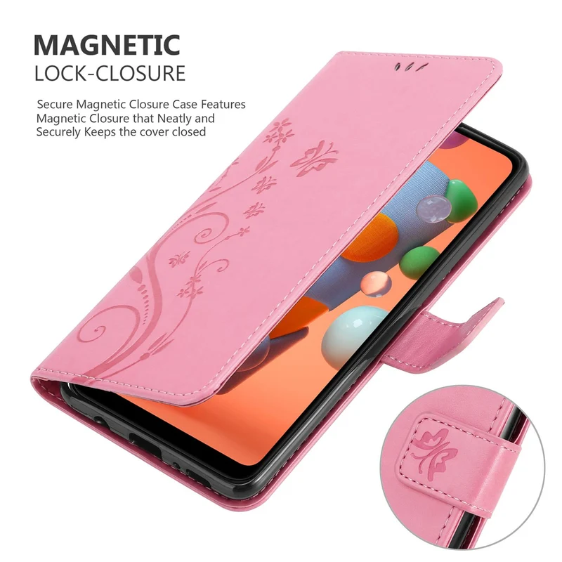 Cadorabo Hülle kompatibel mit Samsung Galaxy A11 / M11 Schutzhülle im Blumen Design mit Magnetverschluss, Standfunktion und Kartenfächern