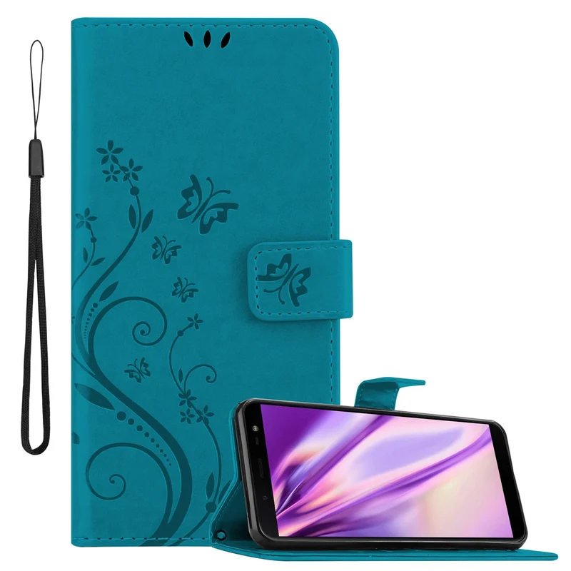 Cadorabo Hülle kompatibel mit Samsung Galaxy J6 2018 Schutzhülle im Blumen Design mit Magnetverschluss, Standfunktion und Kartenfächern