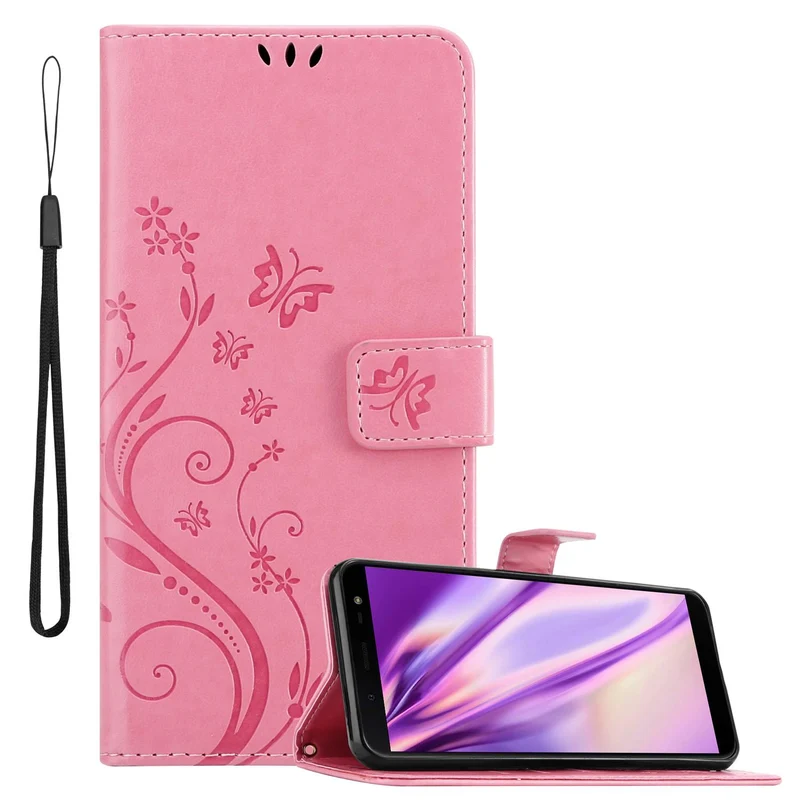 Cadorabo Hülle kompatibel mit Samsung Galaxy J6 2018 Schutzhülle im Blumen Design mit Magnetverschluss, Standfunktion und Kartenfächern