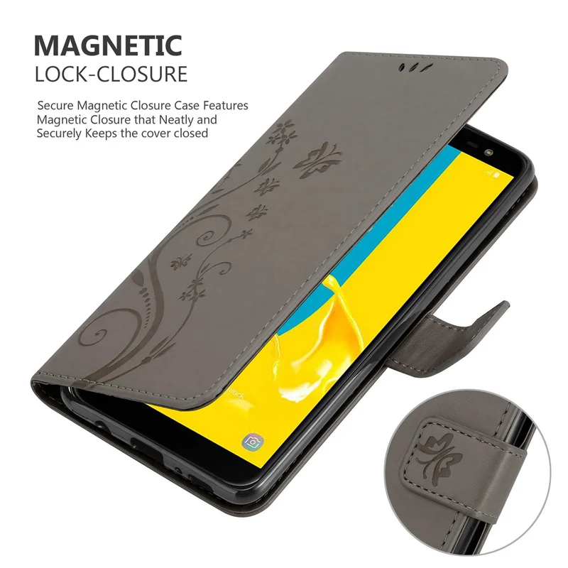 Cadorabo Hülle kompatibel mit Samsung Galaxy J6 2018 Schutzhülle im Blumen Design mit Magnetverschluss, Standfunktion und Kartenfächern