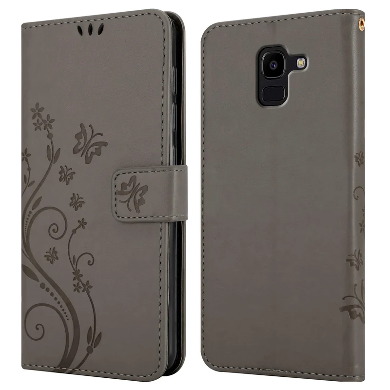 Cadorabo Hülle kompatibel mit Samsung Galaxy J6 2018 Schutzhülle im Blumen Design mit Magnetverschluss, Standfunktion und Kartenfächern