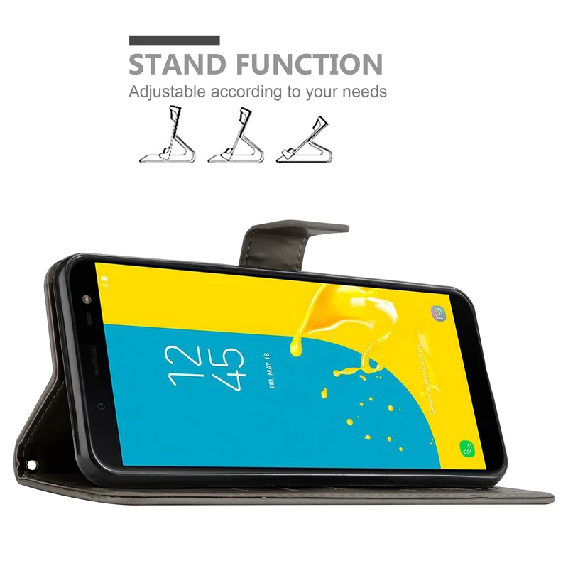 Cadorabo Hülle kompatibel mit Samsung Galaxy J6 2018 Schutzhülle im Blumen Design mit Magnetverschluss, Standfunktion und Kartenfächern