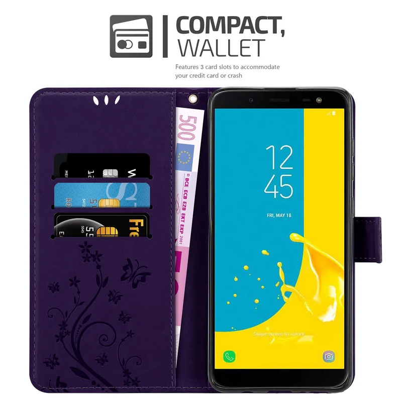 Cadorabo Hülle kompatibel mit Samsung Galaxy J6 2018 Schutzhülle im Blumen Design mit Magnetverschluss, Standfunktion und Kartenfächern