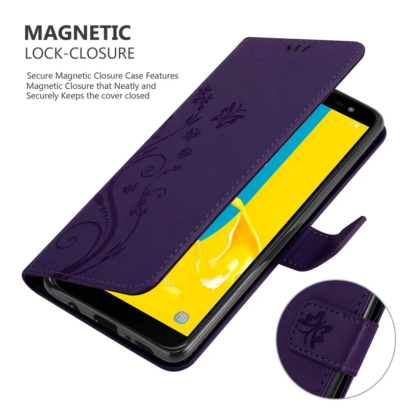 Cadorabo Hülle kompatibel mit Samsung Galaxy J6 2018 Schutzhülle im Blumen Design mit Magnetverschluss, Standfunktion und Kartenfächern
