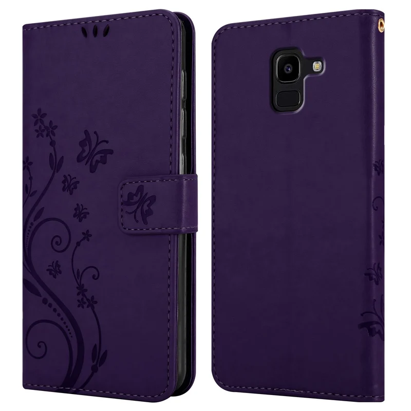 Cadorabo Hülle kompatibel mit Samsung Galaxy J6 2018 Schutzhülle im Blumen Design mit Magnetverschluss, Standfunktion und Kartenfächern