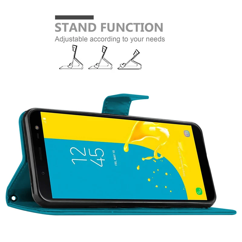 Cadorabo Hülle kompatibel mit Samsung Galaxy J6 2018 Schutzhülle im Blumen Design mit Magnetverschluss, Standfunktion und Kartenfächern