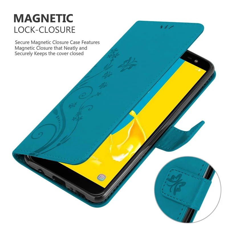 Cadorabo Hülle kompatibel mit Samsung Galaxy J6 2018 Schutzhülle im Blumen Design mit Magnetverschluss, Standfunktion und Kartenfächern