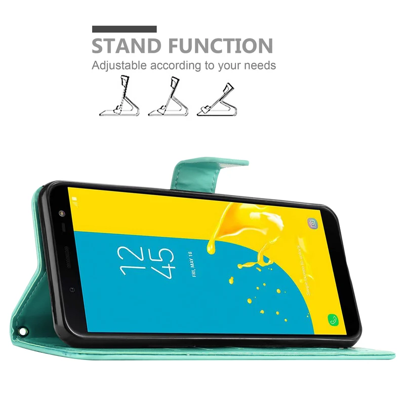Cadorabo Hülle kompatibel mit Samsung Galaxy J6 2018 Schutzhülle im Blumen Design mit Magnetverschluss, Standfunktion und Kartenfächern