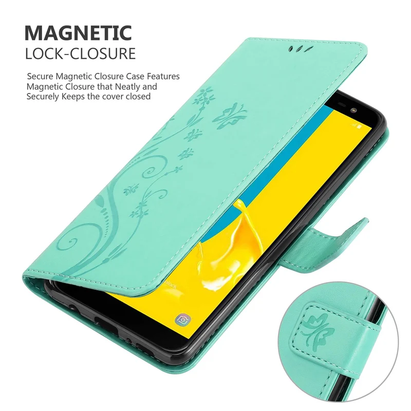 Cadorabo Hülle kompatibel mit Samsung Galaxy J6 2018 Schutzhülle im Blumen Design mit Magnetverschluss, Standfunktion und Kartenfächern