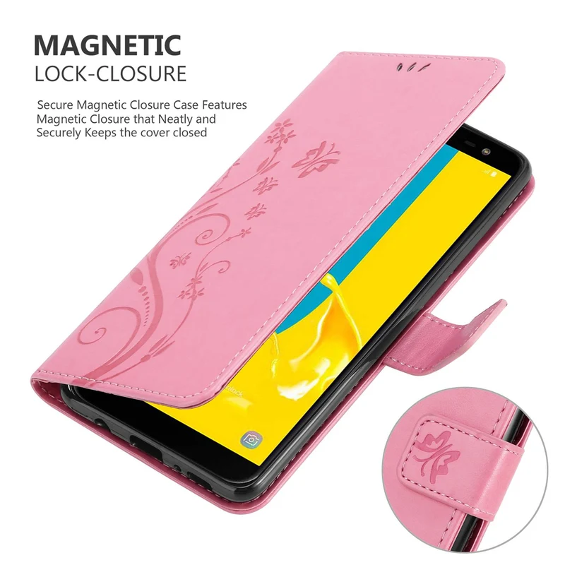 Cadorabo Hülle kompatibel mit Samsung Galaxy J6 2018 Schutzhülle im Blumen Design mit Magnetverschluss, Standfunktion und Kartenfächern